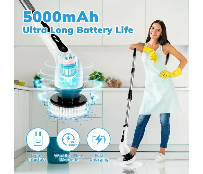 9 In 1 Electric Expandable Cordless Cleaning Brush With Electric Rotary Floor Scrubber, Adjustable Extension Handle, 360 Cordless Cleaning Brush For Tile, Floor, Wall Bathroom, Bathtub, Kitchen - Zoom Image 8