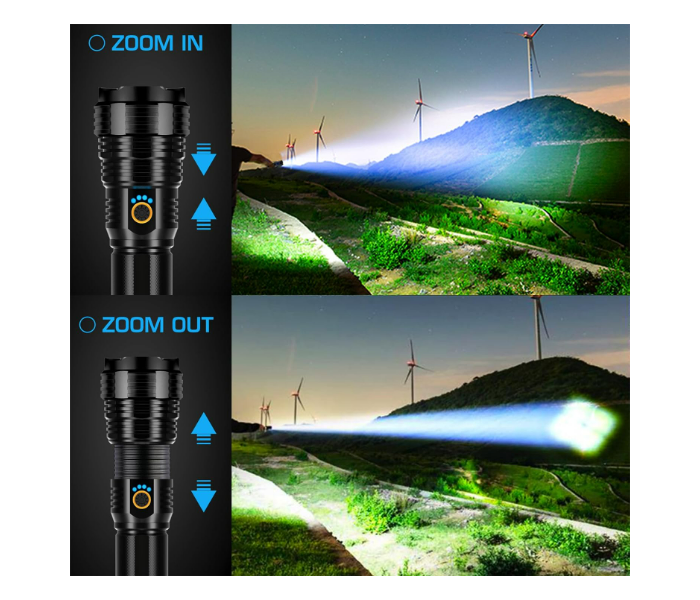 P90 Super Light Rechargeable Led Zoomable Flashlight Aerospace Aluminum Alloy - Zoom Image 5