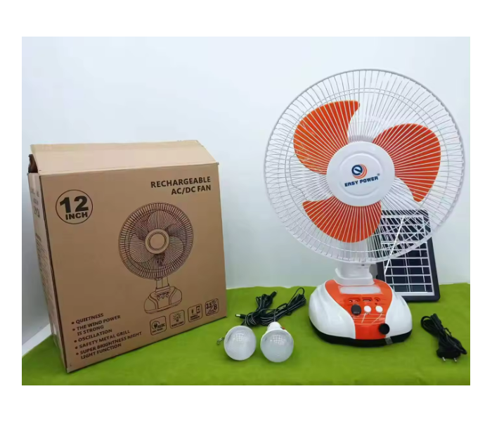 Portable Rechargeable Outdoor Indoor 12 INCH AC/DC Led Emergency Table Fan With Solar pannel And Power Bank - Zoom Image 2