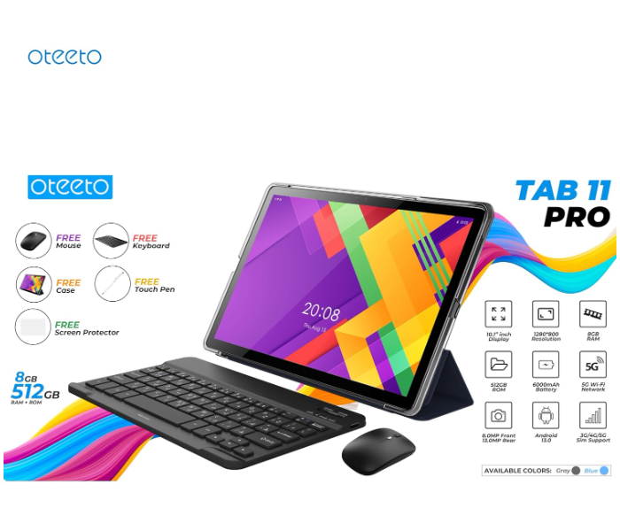 Oteeto Tab 11 Pro 10.1 Inch Display 5G Android Tablet 8GB RAM 512GB Storage 6000 MAh Battery With Keyboard And Accessories - Zoom Image 4