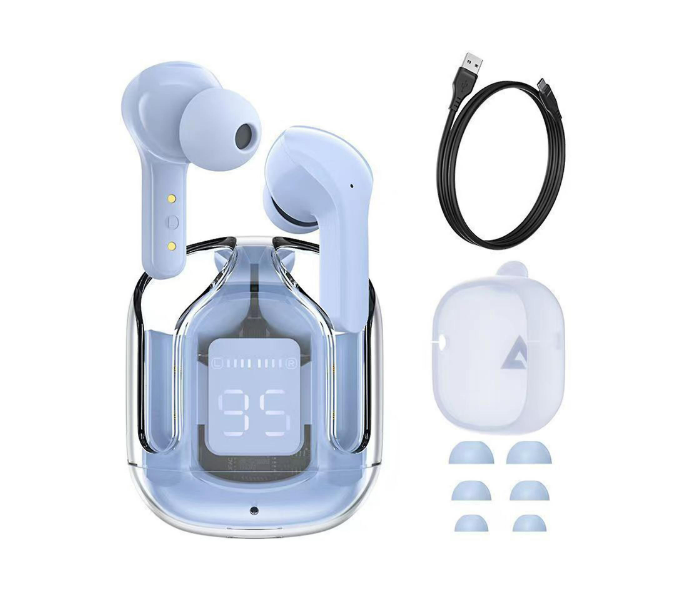  ULTRAPODS MAX EARBUDS WITH CRYSTAL TRANSPARENT CASE BLUETOOTH 5.3 IPX4 Waterproof EARBUDS -Blue - Zoom Image 2