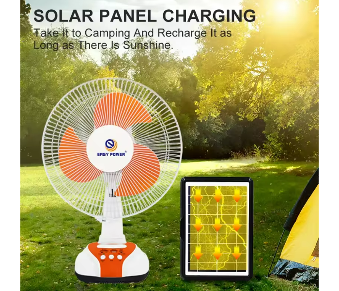 Portable Rechargeable Outdoor Indoor 12 INCH AC/DC Led Emergency Table Fan With Solar pannel And Power Bank - Zoom Image 5