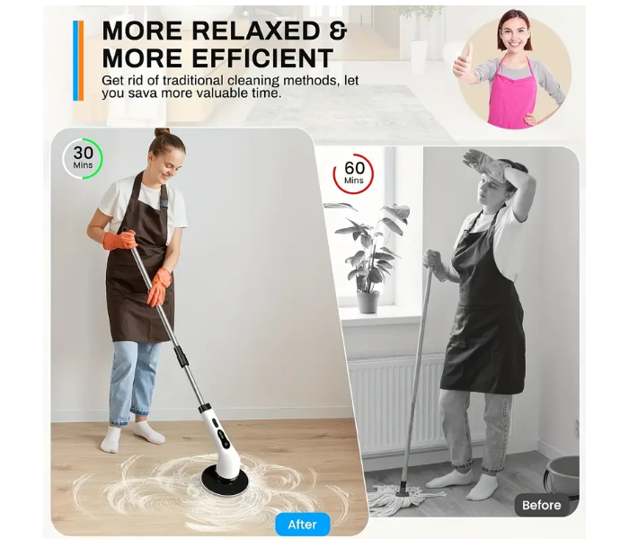 9 In 1 Electric Expandable Cordless Cleaning Brush With Electric Rotary Floor Scrubber, Adjustable Extension Handle, 360 Cordless Cleaning Brush For Tile, Floor, Wall Bathroom, Bathtub, Kitchen - Zoom Image 7