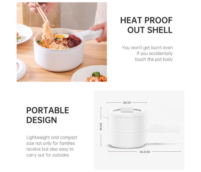 Portable Electric Hot Pot Cooker Steamer, Multifunctional Non-stick Pan, Suitable For Ramen, Steak, Egg, Rice, Oatmeal, Soup  - Zoom Image 6