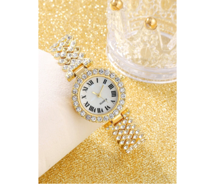 Rhinestone Decor Quartz Watch Wristwatches For Women with 5 Pcs Jewelry Set - Gold - Zoom Image 2