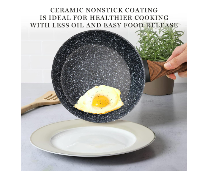 Kala 3PCS Non Stick Frying Pan Set Saute Fry Pan Granite Skillet  Pans Heat-Resistant Handle Nonstick With Wood Detachable Handle - Zoom Image 5