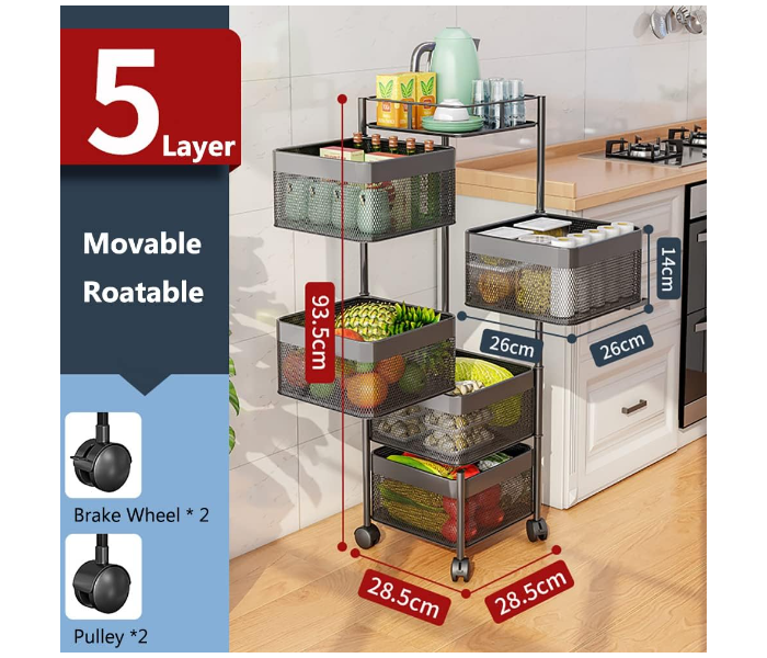 High Quality 5 Layer Kitchen Trolley With Wheels, Kitchen Organizer Items And Storage Solutions For Square Kitchen Organizer And Kitchen Accessories Item - Zoom Image 6