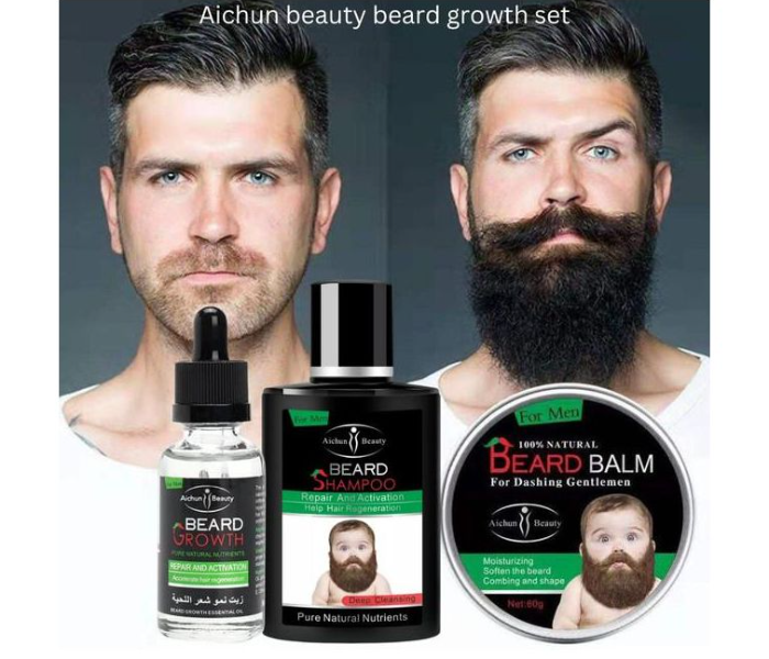 Aichun Beauty Mens 3 in 1 Beard Growth Kit With Shampoo,Growth Oil and Balm For Repair And Regeneration - Zoom Image 5