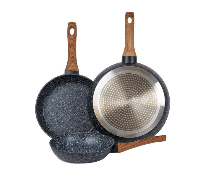 Kala 3PCS Non Stick Frying Pan Set Saute Fry Pan Granite Skillet  Pans Heat-Resistant Handle Nonstick With Wood Detachable Handle - Zoom Image 1