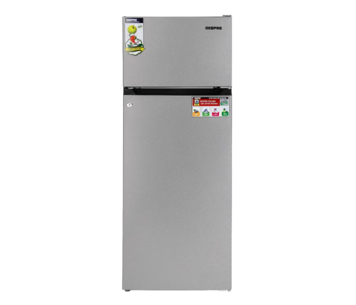 Geepas GRF2400SXE 240L Defrost Double Door Refrigerator, Grey - Zoom Image 1