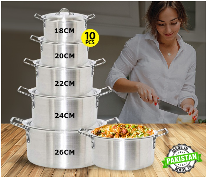 PRADO Graceful Design Metal Finish 10pcs Aluminium Cooking Pot Set  Made in pakistan - Zoom Image 4