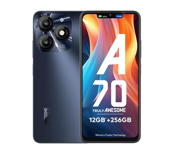 itel A70 Dual SIM 256GB ROM) upto 12GB RAM with Memory Fusion | 13MP Dual Rear Camera & 8MP Front Camera | 5000mAh with Type-C | Dynamic Bar | Side Fingerprint | Octa-Core Processor | Starlish Black - Zoom Image 1