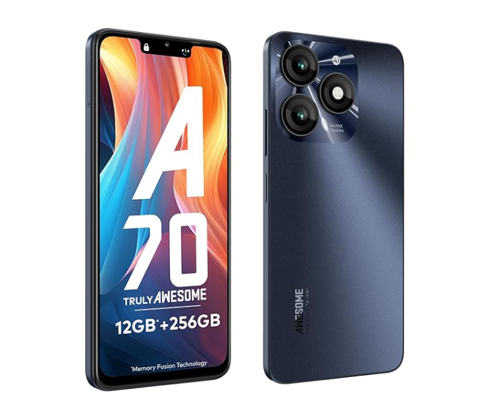 itel A70 Dual SIM 256GB ROM) upto 12GB RAM with Memory Fusion | 13MP Dual Rear Camera & 8MP Front Camera | 5000mAh with Type-C | Dynamic Bar | Side Fingerprint | Octa-Core Processor | Starlish Black - Zoom Image 2