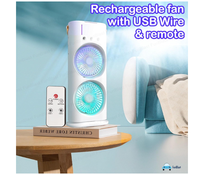 Jongo Portable Double Ended Spray Fan Oscillating Air Circulation Tower Fan with Mist Spray, Travel Cooler Fan, Water Misting Fan, USB Rechargeable Mini Desktop Table Cooling Fan for Office, Mist Fan  - Zoom Image 2