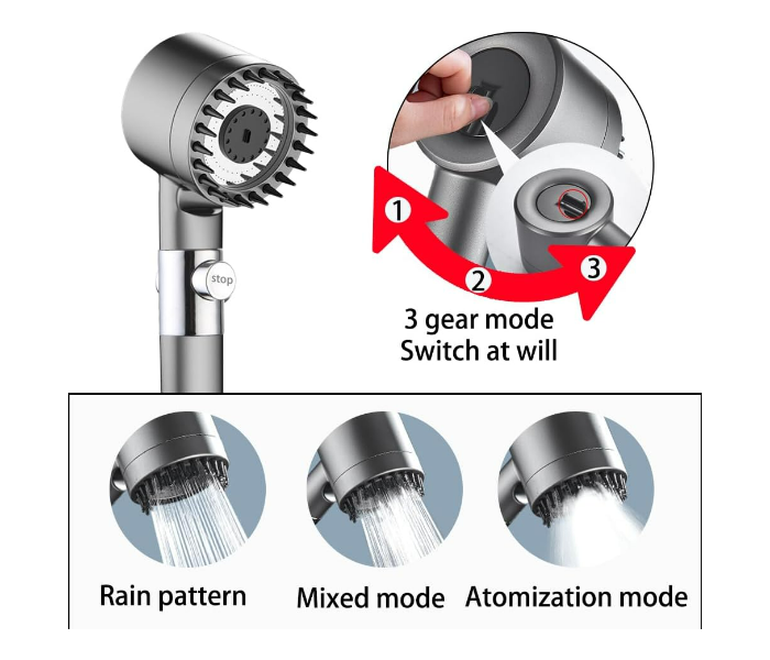 Turbo 3 Spray Mode Detachable Spray Gun Mode with Pause Switch for Dry Hair and Skin high pressure shower heads in UAE