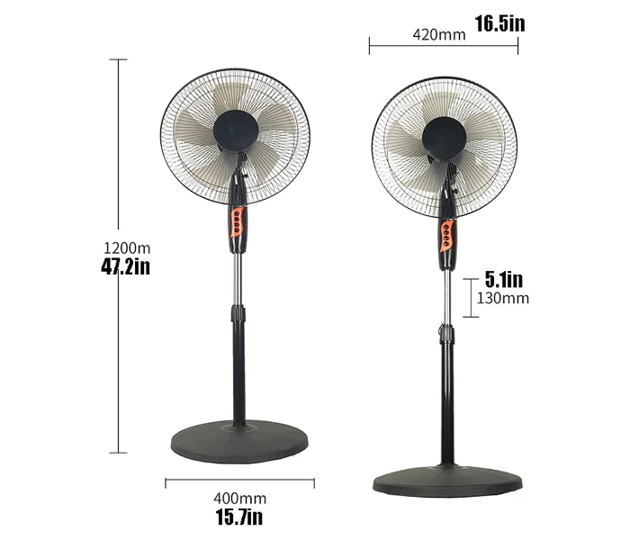 Generic Pedestal Fan 16" Pedestal Fan 3 Speeds and Modes and Adjustable Height Wide Oscillating Silence Stand Fan for Home and Office Black Stand Fan - Black - Zoom Image 3