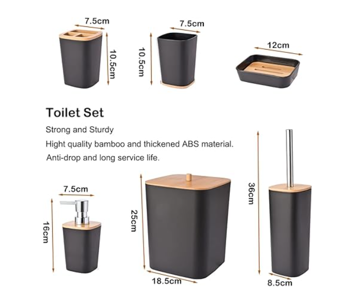 6 Pieces Bamboo Bathroom Accessories set, Luxury Bathroom Accessory Set, Bathroom Bin And Toilet Brush Set, Toothbrush Holder Tumbler Soap Dish Trash Can Soap Dispenser Bath Set Gift - Zoom Image 2