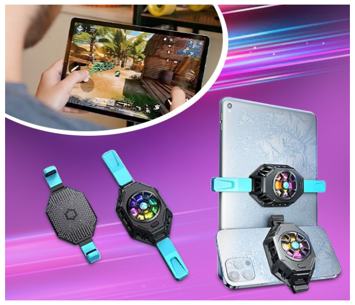 Semiconductor Cooler, Heat Sink with Colorful Lights and Back Clip, for Mobile Gaming, Live Streaming, Outdoor Vlog, Car Driving, for ipad/Tablet/Phone Gaming Cooling Case in KSA