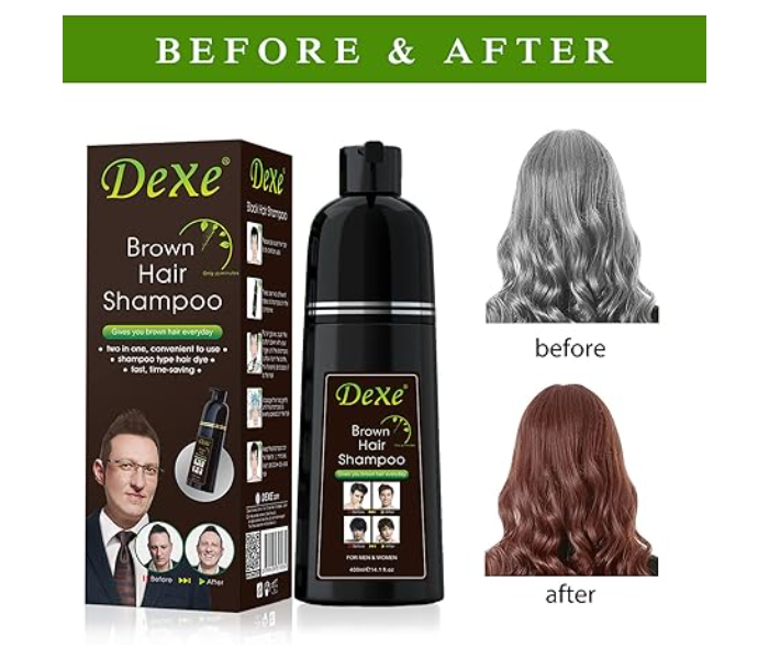 Dexe Natural Instant Hair Dye Shampoo For Men And Women 400 Ml With Fast Acting Natural Ingredients - Brown - Zoom Image 1