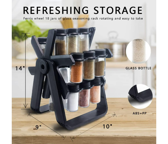 Kitchen Rotating 18 Pcs Glase Spice Jars Countertop Revolving Spice Rack 360°Rotating Seasoning Kitchen Organizer - Zoom Image 3