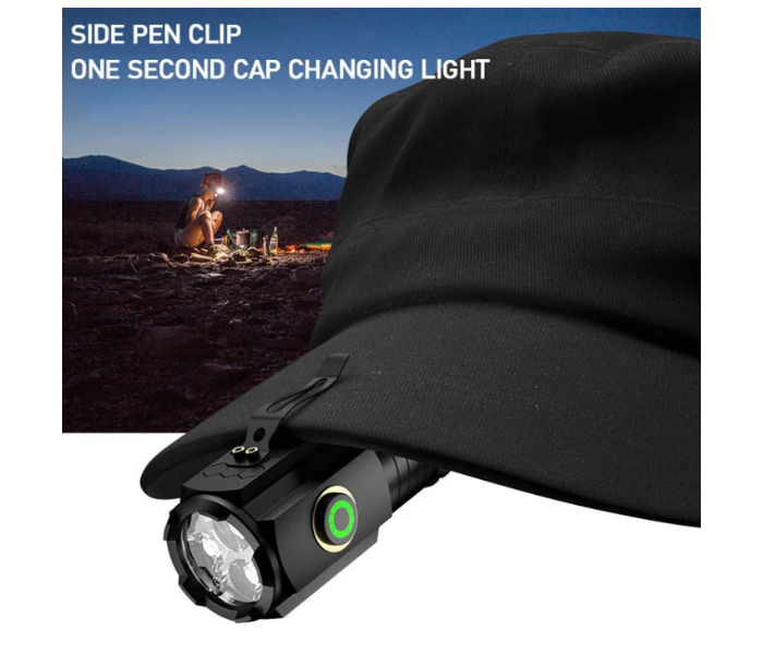 Mini 3LED Flashlight Portable Camping Torch Rechargeable Battery Lamp with Tail Magnet - Black - Zoom Image 5