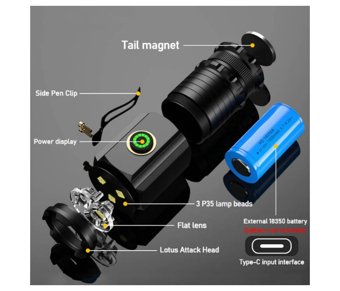 Mini 3LED Flashlight Portable Camping Torch Rechargeable Battery Lamp with Tail Magnet - Black - Zoom Image 6