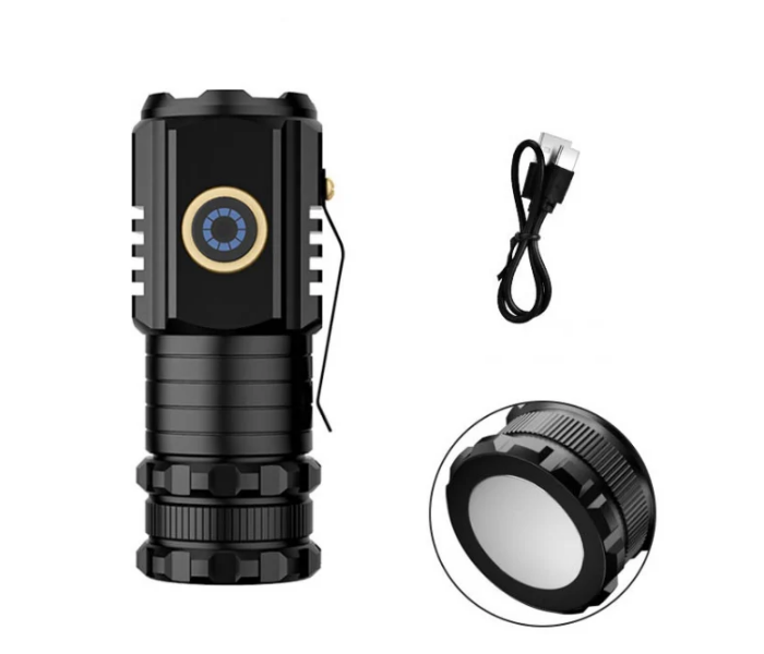 Mini 3LED Flashlight Portable Camping Torch Rechargeable Battery Lamp with Tail Magnet - Black - Zoom Image 2