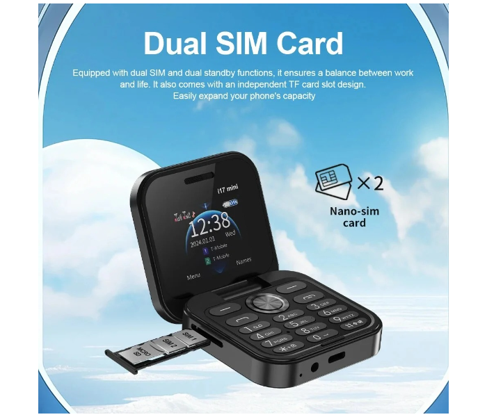 2025 New Mini Flip Mobile Phone 2 SIM Card Small Display Foldable Cell Phone, Unlocked Flip Phone , Black in KSA