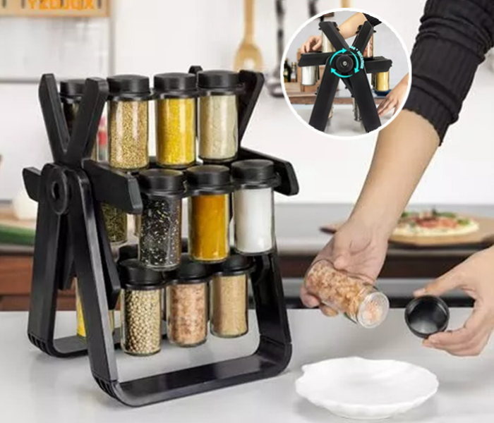 Kitchen Rotating 18 Pcs Glase Spice Jars Countertop Revolving Spice Rack 360°Rotating Seasoning Kitchen Organizer - Zoom Image 6