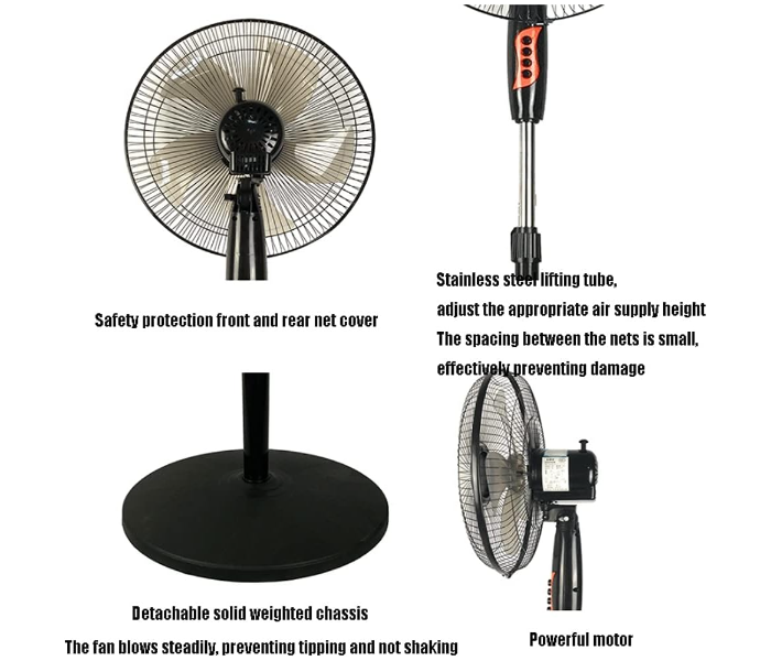 Generic Pedestal Fan 16" Pedestal Fan 3 Speeds and Modes and Adjustable Height Wide Oscillating Silence Stand Fan for Home and Office Black Stand Fan - Black - Zoom Image 5