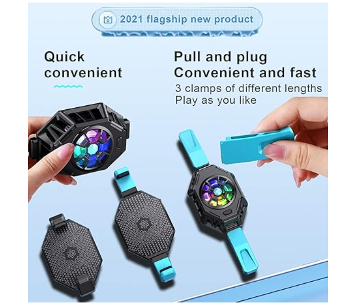 Semiconductor Cooler, Heat Sink with Colorful Lights and Back Clip, for Mobile Gaming, Live Streaming, Outdoor Vlog, Car Driving, for ipad/Tablet/Phone Gaming Cooling Case in KSA