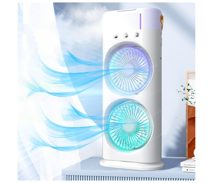 Jongo Portable Double Ended Spray Fan Oscillating Air Circulation Tower Fan with Mist Spray, Travel Cooler Fan, Water Misting Fan, USB Rechargeable Mini Desktop Table Cooling Fan for Office, Mist Fan  - Zoom Image 1