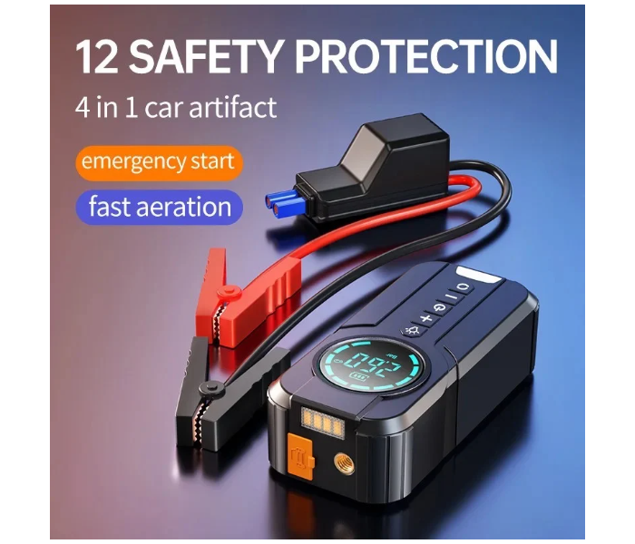 4 in 1 High Power Multifunctional Jump Starter Portable Air Compressor 12V Tyre Inflator, 180PSI Smart Electric Air Pump for Fast Inflation 6000mah Auto Inflate and Stop LED Light for Cars, Motorcycle - Zoom Image 2