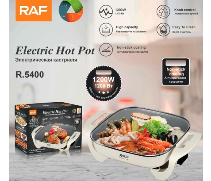 RAF Multi-functional Electric Knob Control 1200W 5L Non-stick coating Electric Hot Pot Cooking in KSA