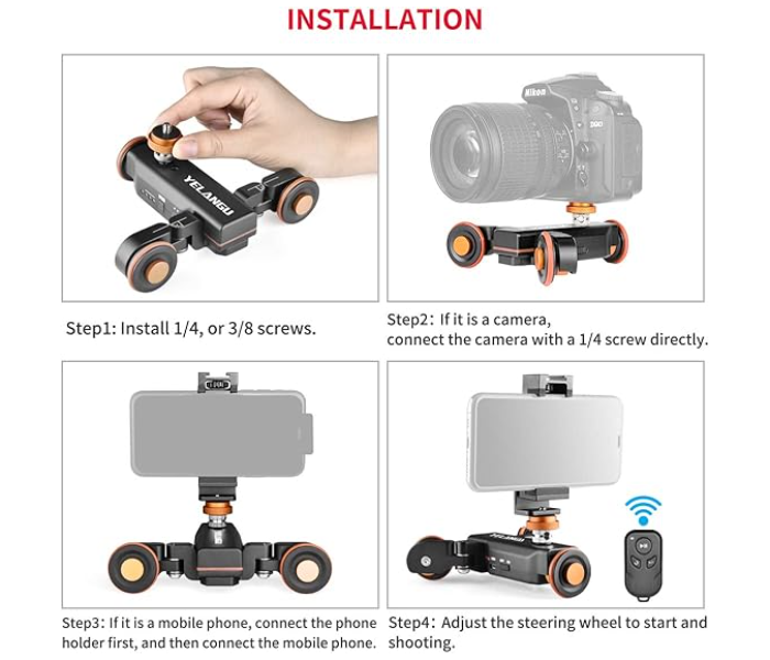 Camera Slider Motorized,YELANGU Rechargeable Camera Dolly with Wireless Remote Control, 3 Speed Adjustable Slider for 360 Degree Swivel,for DSLR Camera, Camcorder, Gopro,Smartphone with Phone Holder in UAE