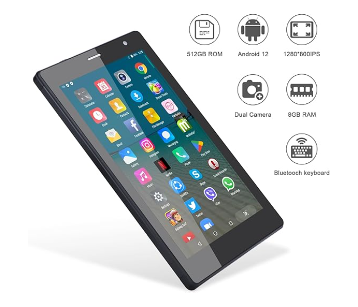 C idea 7 inch Tablet With 4GB RAM+128GB ROM(Expandable 512GB),Android 12 LET+WiFi Tablet,Quad-Core Processor,Dual Camera,1024 * 600 HD IPS Screen,CM513pro - Black in UAE