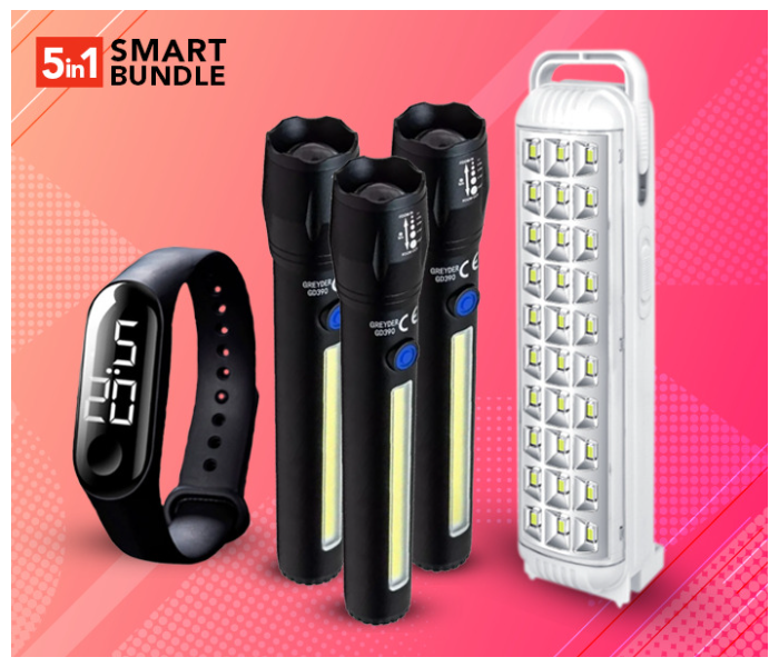 3 Piece Zoomable Flash Light & Bright On Rechargable Lantern-White & Touch Screen Watch in KSA
