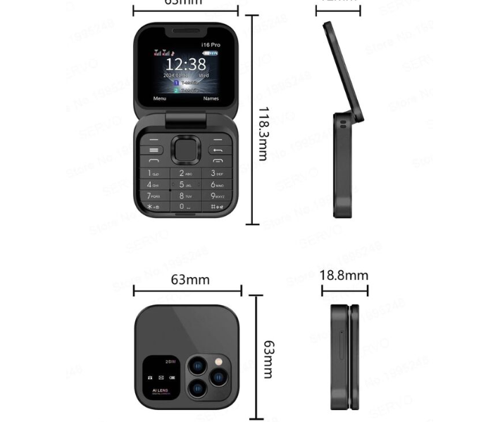 2025 New Mini Flip Mobile Phone 2 SIM Card Small Display Foldable Cell Phone, Unlocked Flip Phone , Black in KSA