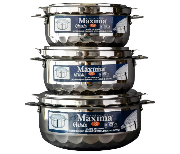 Maxima Stainless Steel Hot Pot Set Size 3500 5000 7500 ml - Silver in KSA