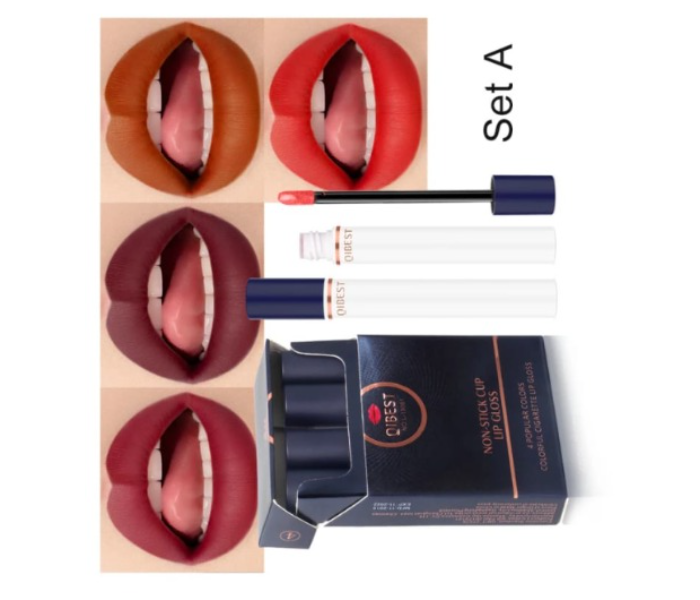 PU Leather Ladies Wallet Ladies Pars Hand Set Bag With Rivet - Rose & Qibest 4 Shades Make Up Non Stick Cup Lip Gloss Mini Size Tubes Set A Lipstick in KSA