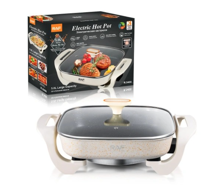 RAF Multi-functional Electric Knob Control 1200W 5L Non-stick coating Electric Hot Pot Cooking in KSA