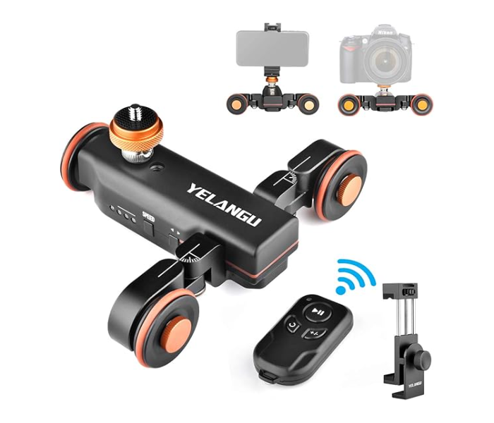 Camera Slider Motorized,YELANGU Rechargeable Camera Dolly with Wireless Remote Control, 3 Speed Adjustable Slider for 360 Degree Swivel,for DSLR Camera, Camcorder, Gopro,Smartphone with Phone Holder in UAE