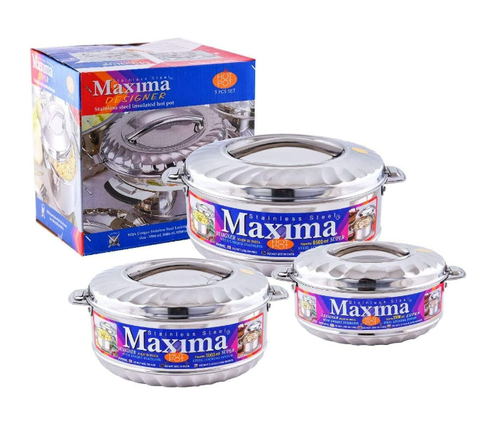 Maxima Stainless Steel Hot Pot Set Size 3500 5000 7500 ml - Silver in KSA