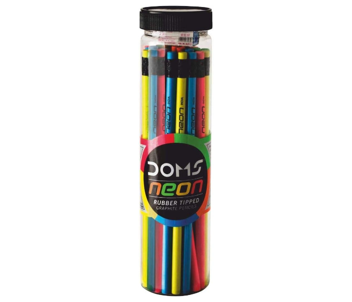 Doms Neon Rubber Tipped HB/2 Graphite Pencil Set | Jar Pack, 30 Pieces | Contains Pencils, Sharpener, Eraser & Scale in UAE