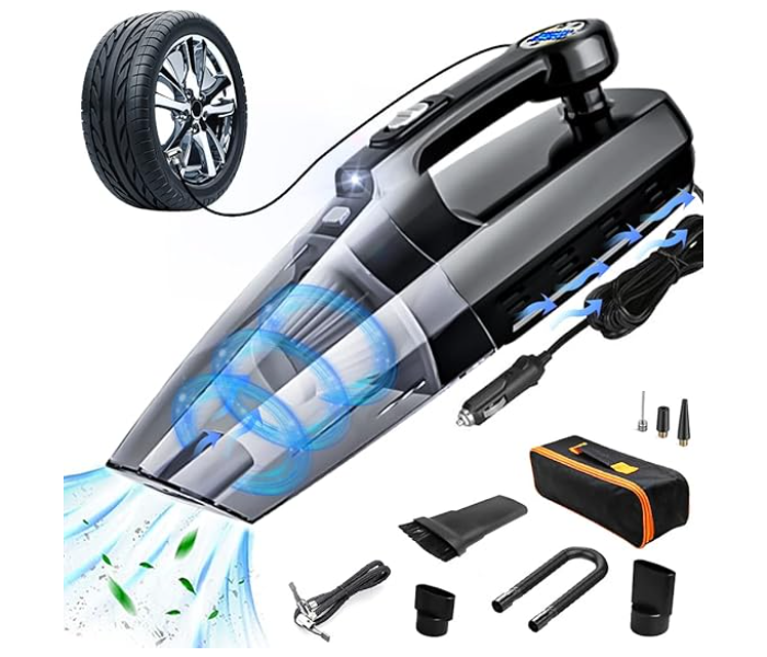 Generic 4-in-1 Car Vacuum Cleaner Tire Inflator - Portable High Power Handheld Car Vacuum Cleaner 7000PA/130W/DC 12V with LCD Tire Pressure Display LED Light Wet/Dry Air Compressor in OMAN
