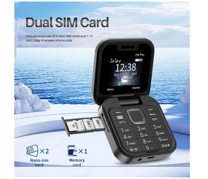 2025 New Mini Flip Mobile Phone 2 SIM Card Small Display Foldable Cell Phone, Unlocked Flip Phone , Black in KSA