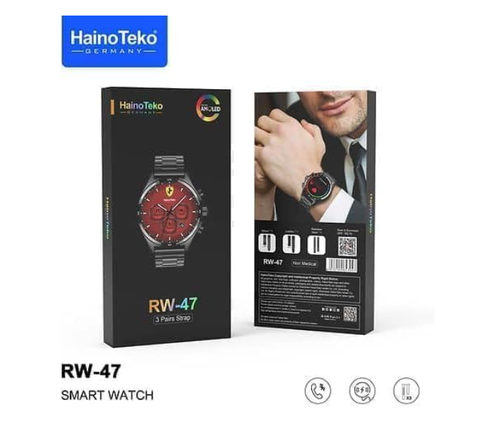 SH PROTECT TOUCH SH Sh-Protect Present Haino Teko Germany RW47 Round Shape Watch Large Screen AMOLED Full Touch Display, Wireless Charging, Bluetooth C alling Smart Watch With 3 Pair Strap in KSA