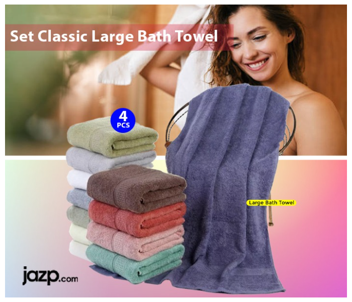 Bundle 4 PCs Set Classic Large Bath Towel Image