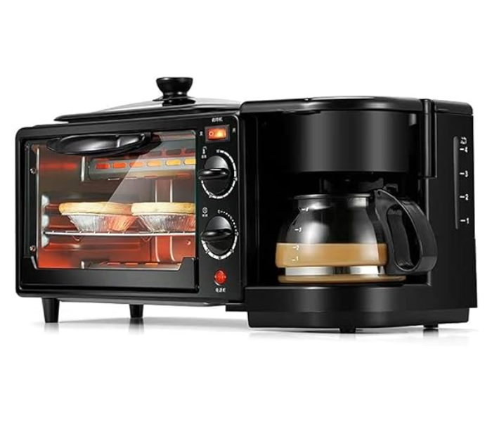 Silver Crest 12L 3 in 1 Breakfast Maker (Oven, Griddle Pan & Coffee Machine) Made With Premium Quality Material & Updated Electronics - Break Fast Machine Includes Frying Pan, Oven & Coffee Maker, black in KSA
