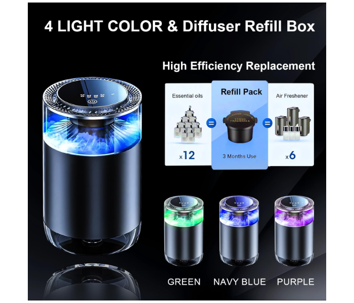 Smart Car Air Fresheners, Oil Car Diffuser Experience by Atomization, RGB Ambient Lights, Adjustable Concentration, Auto On/Off, Built-in Battery in UAE